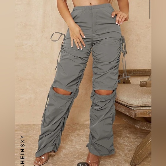 Baggy Parachute Pants for Women Low Waist Ruched Cargo Pants - Picture 2 of 9